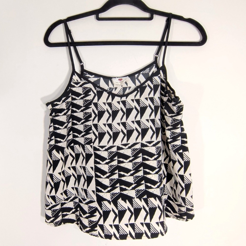 One Clothing Black White Cami; Geometric Print Adjustable Strap Tank Top